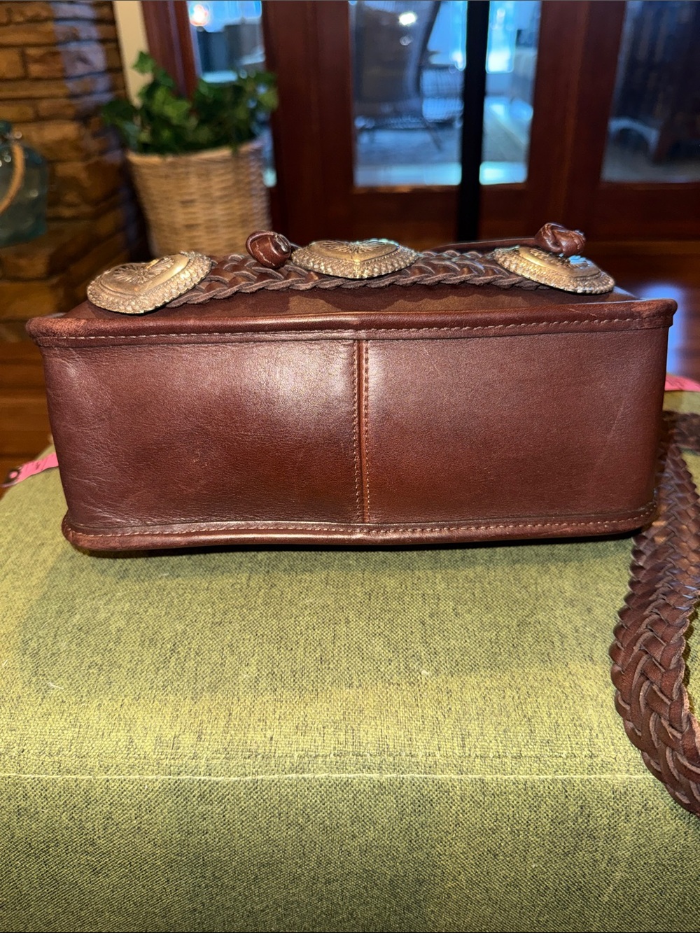 Vintage Brighton Braided Strap Brown Leather Shoulder Bag with Heart Accents - Picture 9 of 14